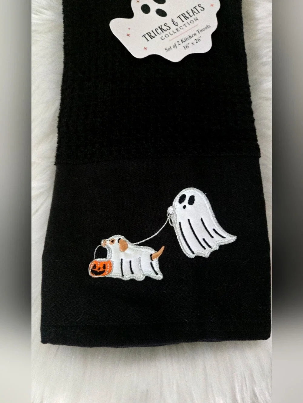 Ghost Walking Dog Set Of 2 Embroidered Dish Towels